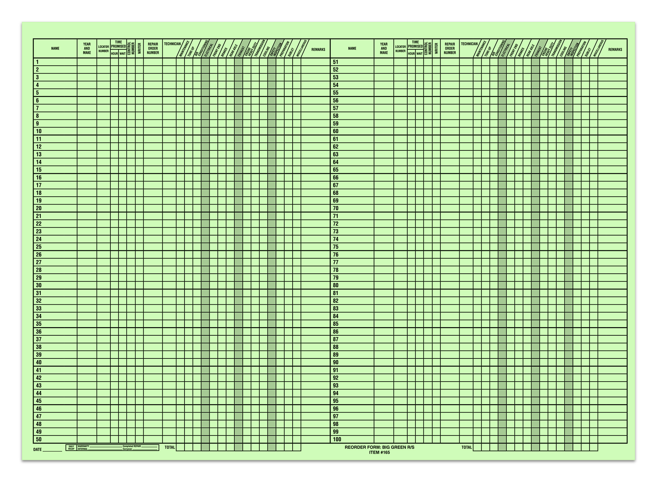 Route Sheet - BIG GREEN, 28" x  20", 50 Per Pad