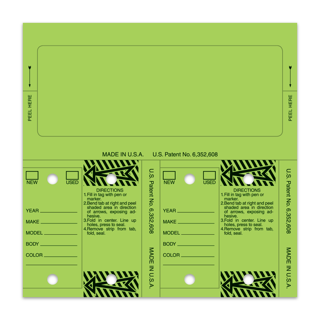 Control-Tags - #226 - Qty. 125 Per Box With Rings - Lime Blank