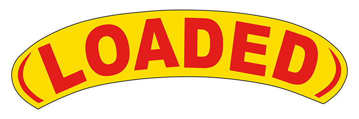 Arch Slogan Window Sticker - Loaded - Red on Yellow - Qty. 12