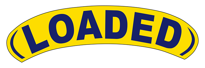 Arch Slogan Window Sticker - Loaded - Blue on Yellow - Qty. 12