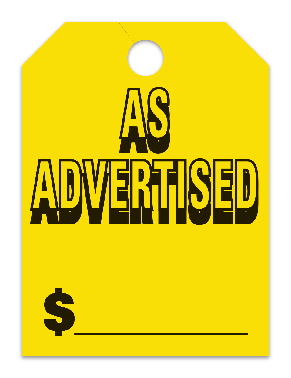 Hang Tags - As Advertised - Large, Yellow - Qty. 50