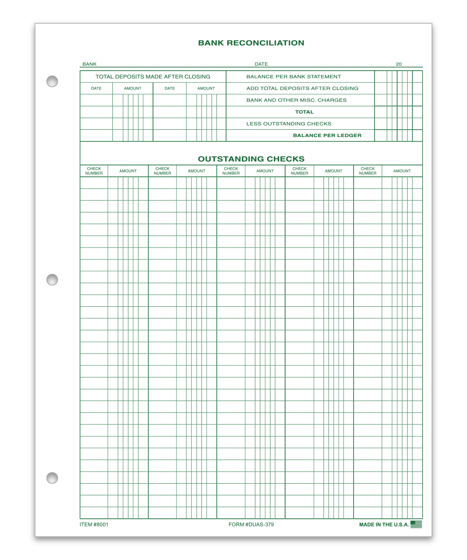 Bank Reconciliation Form - DUAS-379 - Qty. 25