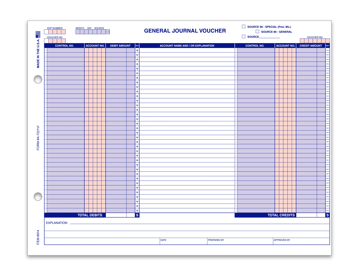 General Journal Voucher - A-7221-VI - Qty. 100