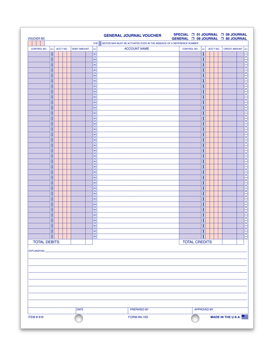 General Journal Voucher - A-150 - Qty. 100