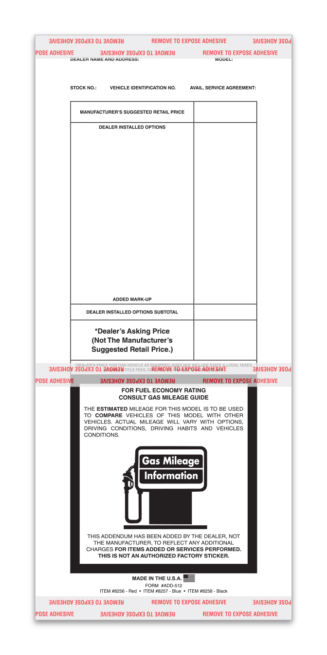 Addendum Sticker - ADD-512 BLACK - Qty. 100