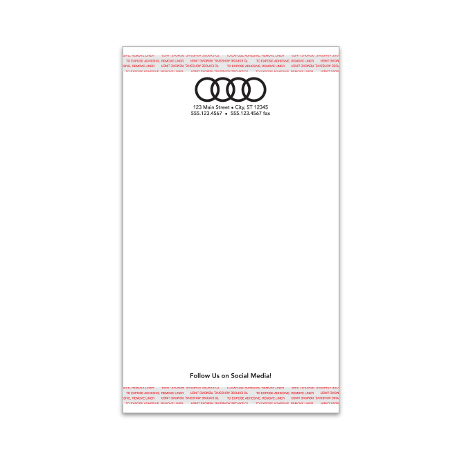 Custom Addendum Sticker w/Tape - 5.6" - 8.5"  Wide X 11" Tall - Qty.1 each