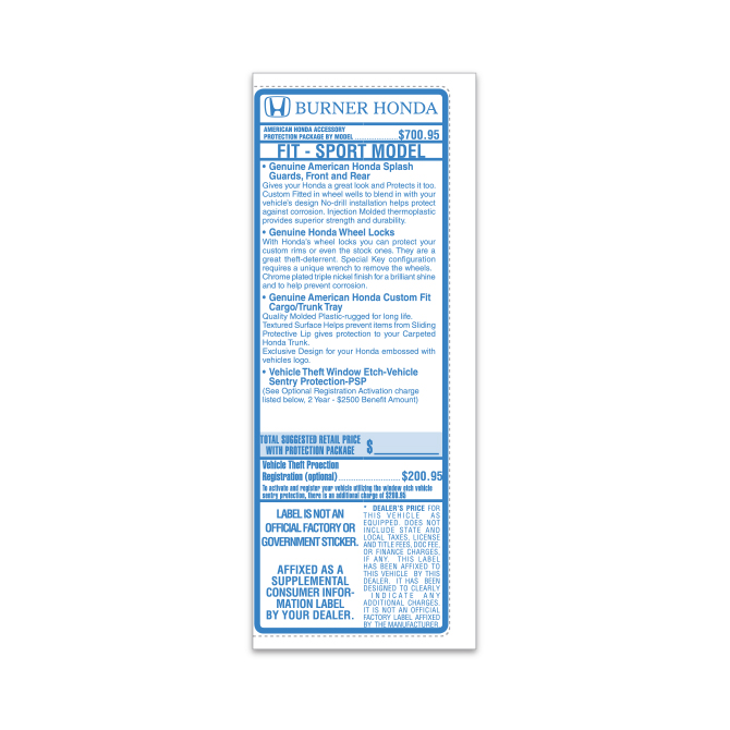 4.25" x 11" Laser Window Sticker, CUSTOM, P/A 1 Part- 3 sides -Qty. 1